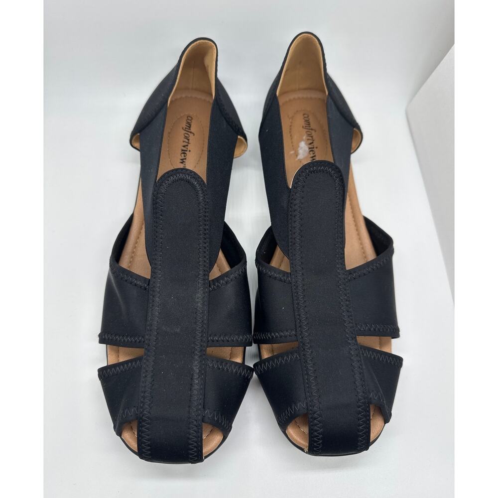Comfortview Cheryl Stretch Neoprene Black Flats Cutout Shoes Sandals Sz 11W